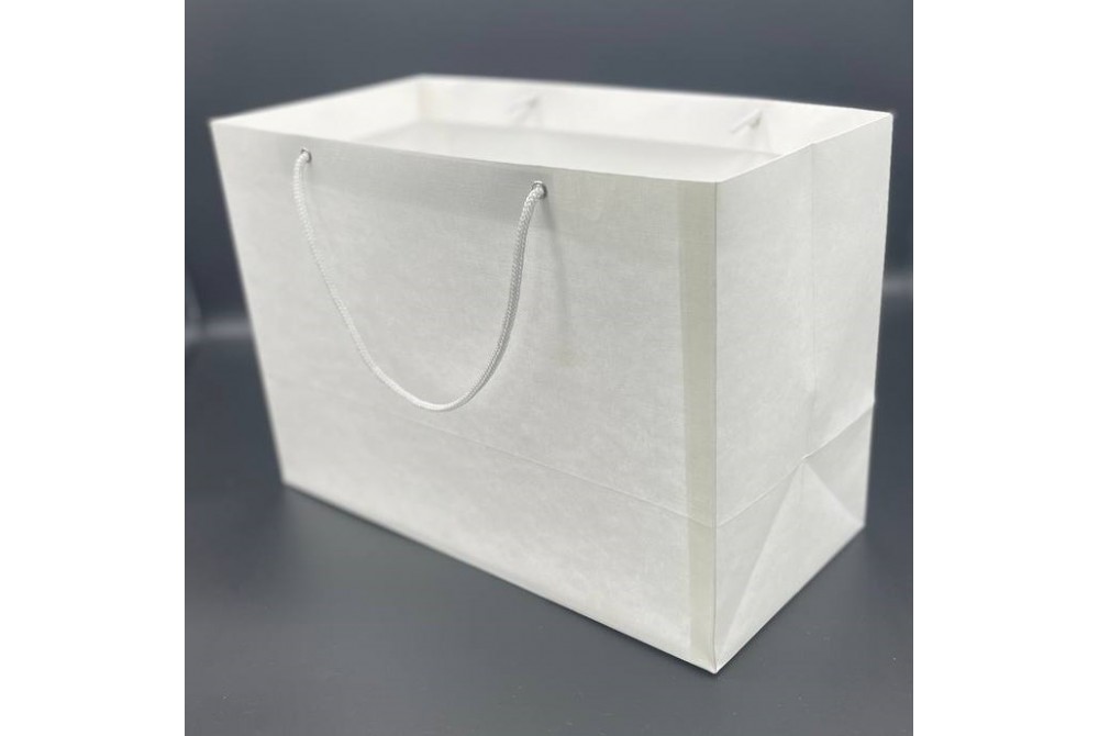 Пакет из дизайнерской бумаги Эфалин цвет белый размер 220мм*300мм*120мм-горизонтальный. В упаковке 10 штук. Цена за одну упаковку.